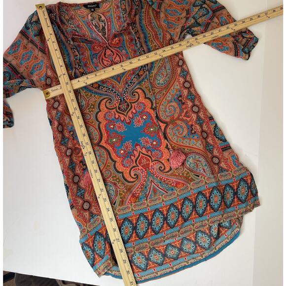 Tolani 100% Silk Paisley Boho Tunic Dress XS-S India Ethnic Print Top Blouse - Picture 5 of 7